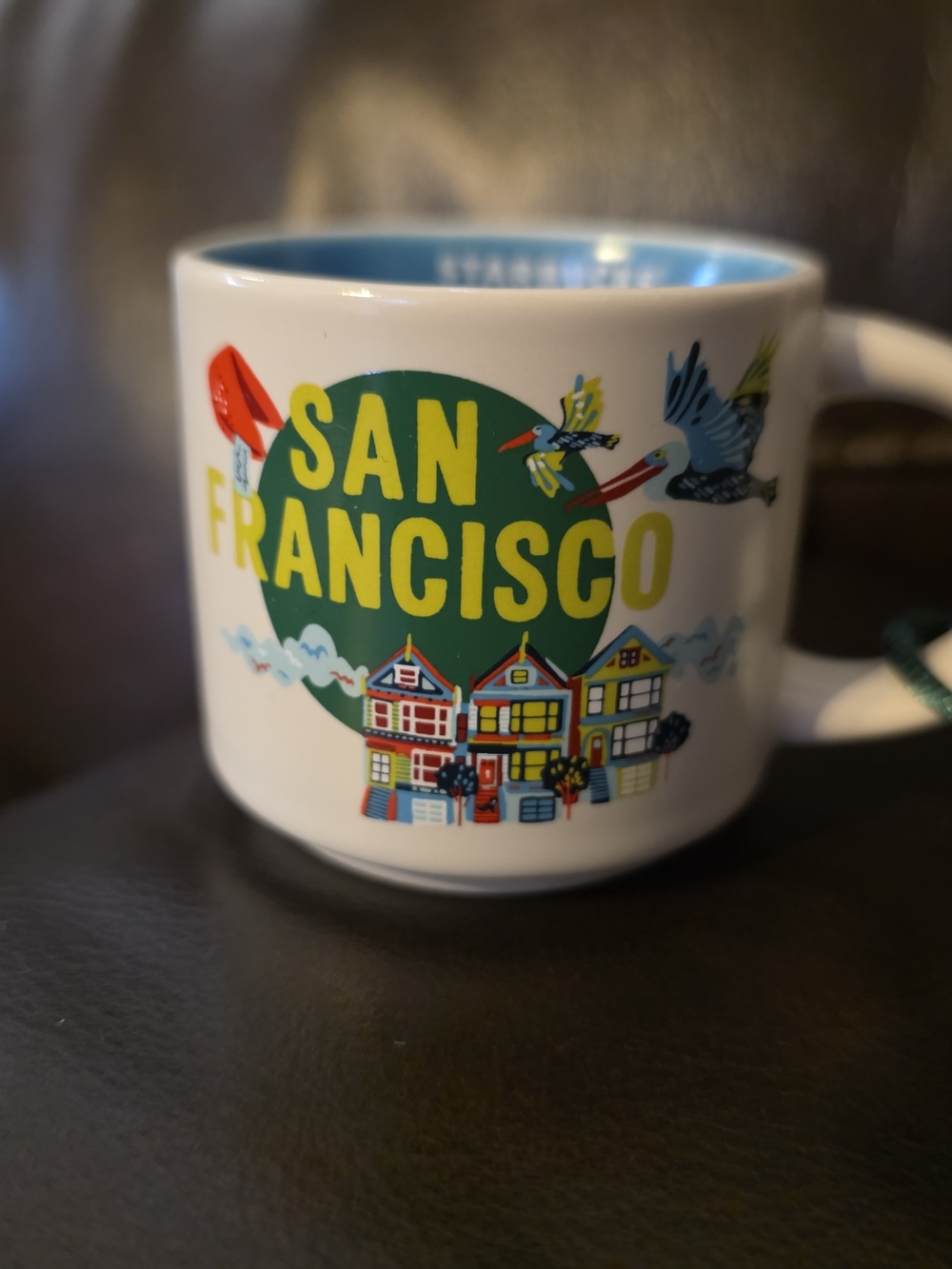 Starbucks White San Francisco Mug with Green and Yellow Graphic
